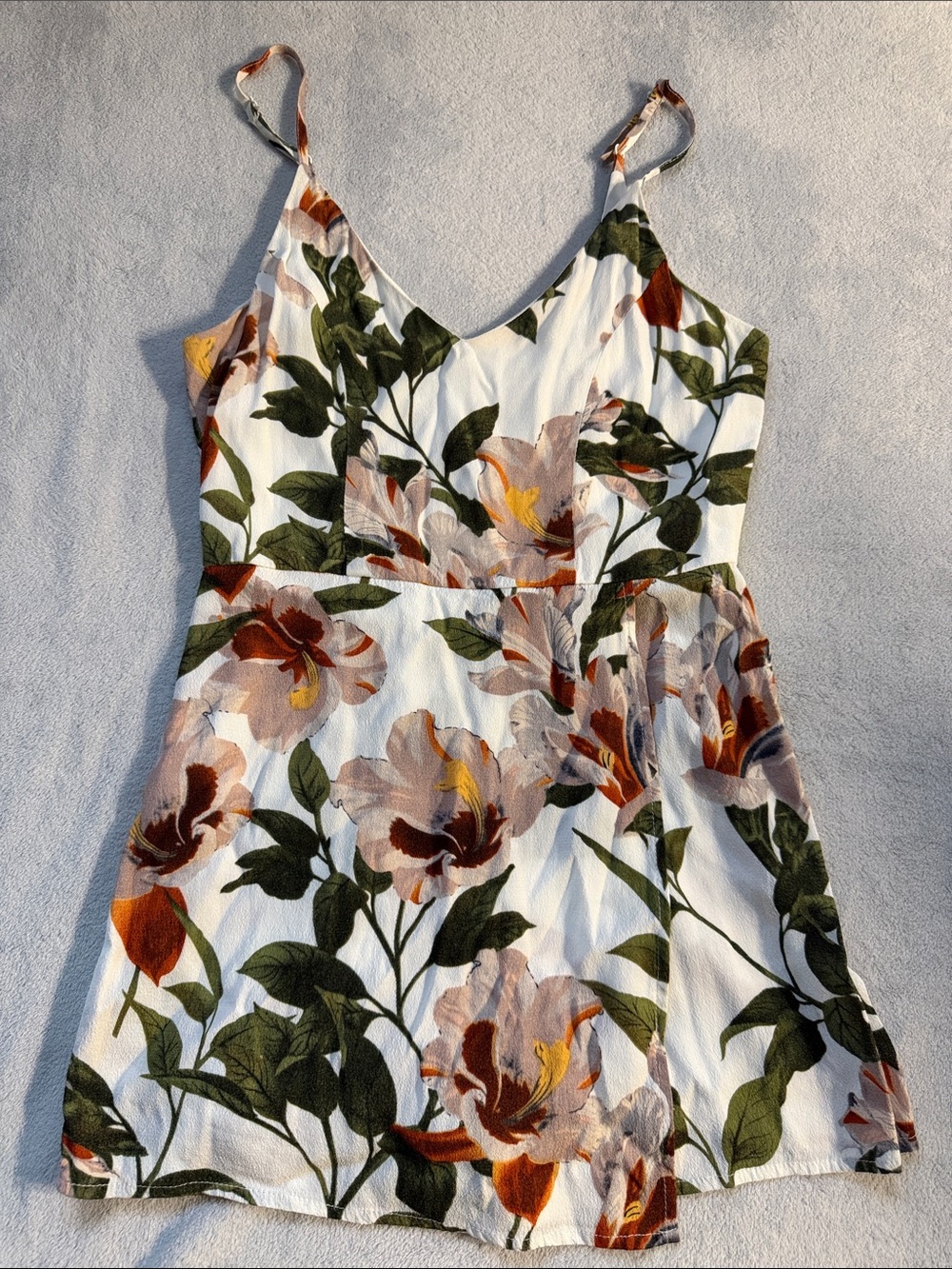 Floral Mini Dress skort, White floral with Green and Rust Bloom